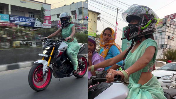 woman riding bike in saree