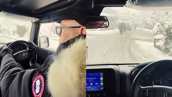 omar abdullah drove a mahindra thar on snowy roads