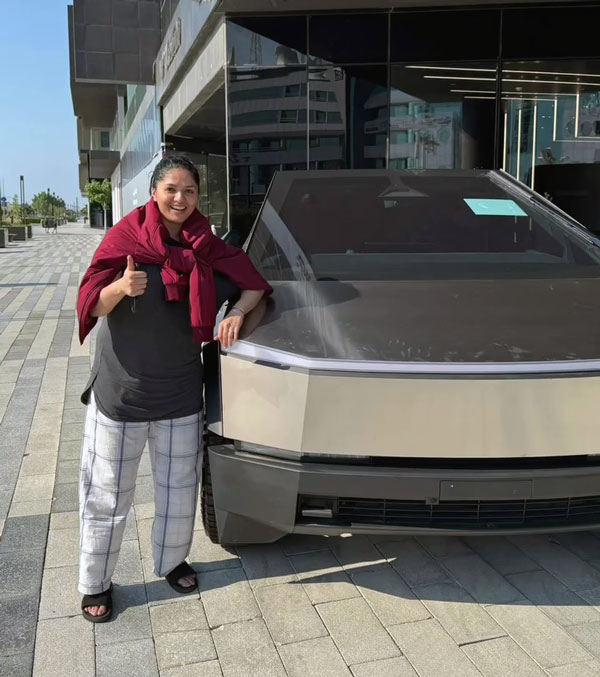 Tamil Actress Sunainaa Spotted With Tesla Cybertruck Tamil Actress Sunainaa Spotted With Tesla Cybertruck