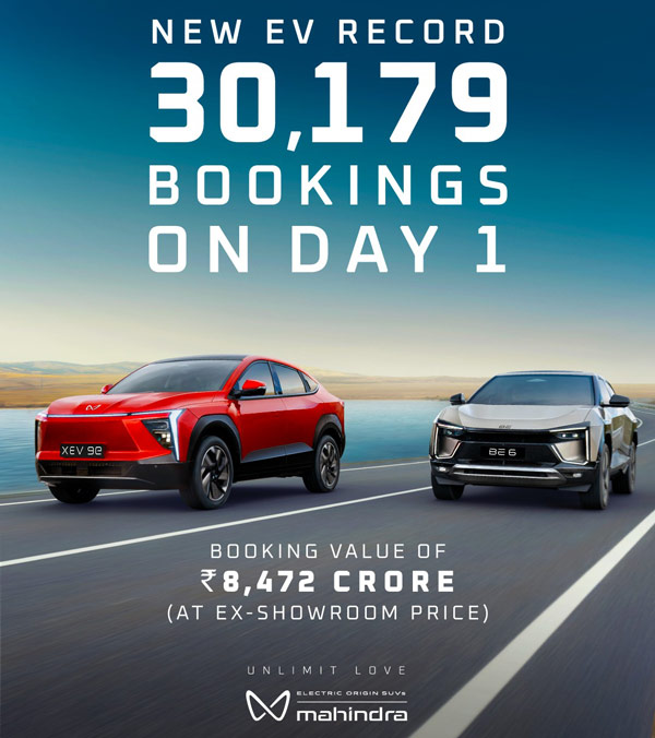 mahindra be 6 xev 9e 30179 bookings record one day