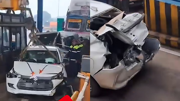 maruti dzire rear ended by truck