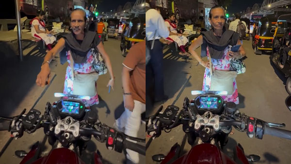 woman blocks triumph street triple rs rider