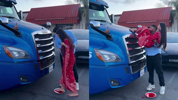 Indian Trucker Buys New Truck In America Vahan Pooja Video Goes Viral