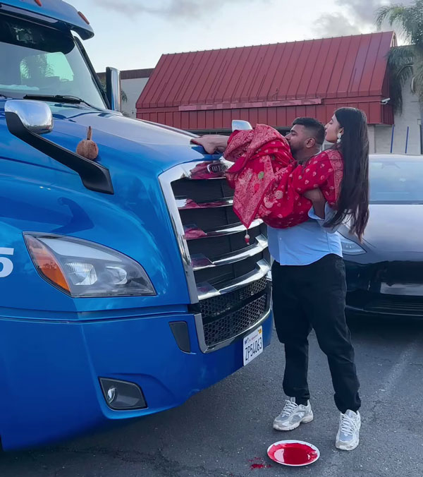 Indian Trucker Buys New Truck In America Vahan Pooja Video Goes Viral