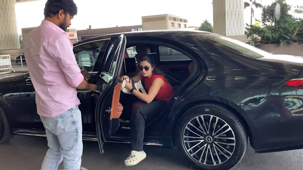 rashmika mandanna spotted in mercedes-benz s-class