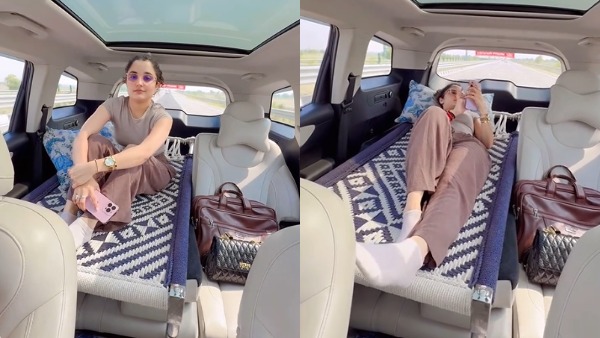 woman singer sleeping Mahindra xuv 700 while running