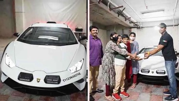 Father And Son Taking Delivery Of Lamborghini Sterrato In A Simple Dress