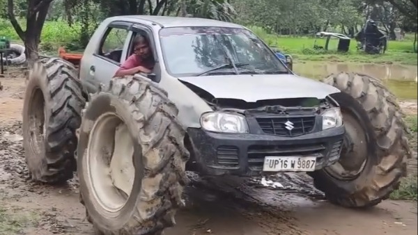 car owner puts tractor tires on Alto