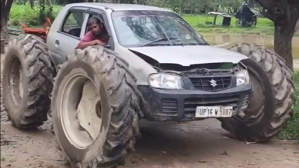 car owner puts tractor tires on Alto
