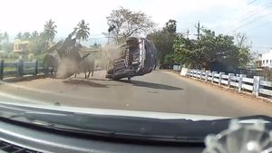 மாட்டு வண்டியில் மோதியதற்கே குரங்கு போல குட்டிக்கரணம் அடித்த ஹூண்டாய் வென்யூ! வைரலாகும் வீடியோ!