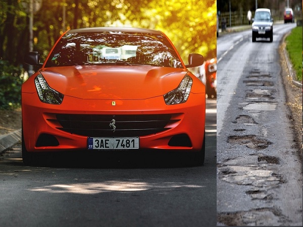 ரூ. 1.2 கோடி விலையுள்ள காரை பதம் பார்த்த சாலை பள்ளம்..!! ரூ. 1.2 கோடி விலையுள்ள காரை பதம் பார்த்த சாலை பள்ளம்..!!