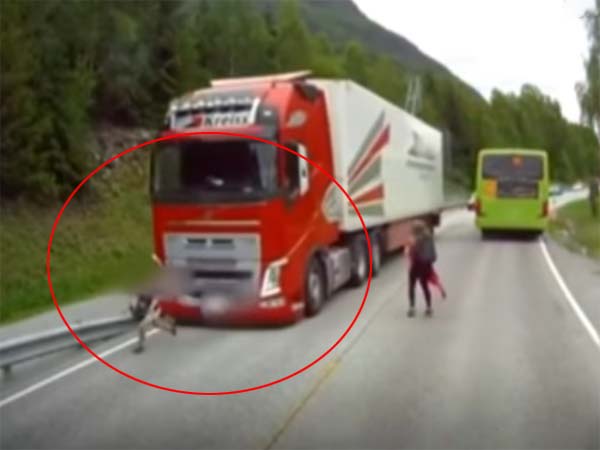 சிறுவனை காப்பாற்ற அசாத்திய டிரைவிங் செய்த டிரக் ஓட்டுநர்..!!