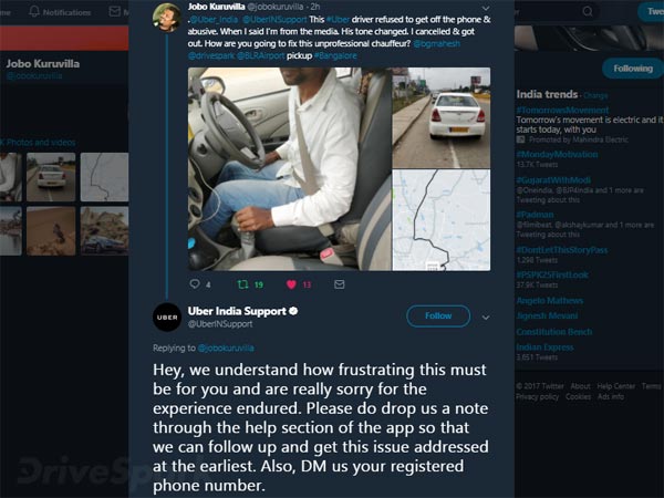 மொபைல்போனில் பேச வேண்டாம் என்று கூறியதால் வசைபாடிய உபேர் டிரைவர்!