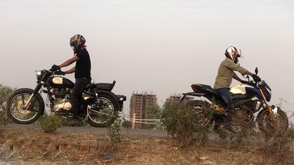 ராயல் என்பீல்டு கிளாசிஸ் 350 - பஜாஜ் டோமினோர் 400 போட்டியில் வென்றது யார் சுவரஸ்ய வீடியோ..!