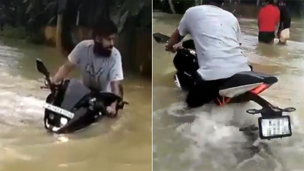 தண்ணீருக்குள் நீச்சல் அடிக்கும் கேடிஎம் பைக்; கேரளாவில் நடந்த சம்பவத்தின் வீடியோ