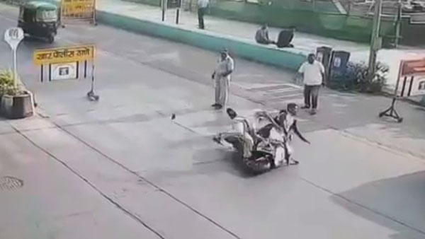 கை காட்டி நிறுத்த முயன்ற போலீஸ்காரர் மீது டூவீலரை ஏற்றிய இளைஞர்... தெரிந்தே செய்த வீடியோ வைரல்...