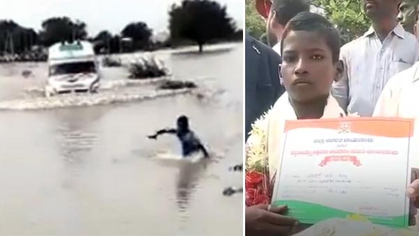 வெள்ளத்தில் மூழ்கிய பாலத்தில் ஓடி ஆம்புலன்சுக்கு வழி காட்டிய சிறுவன்! உயிரை பணயம் வைத்த வீடியோ வைரல்