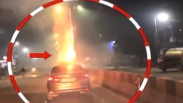 வைரலாகும் வீடியோ... காரின் சன் ரூஃப் வழியாக ராக்கெட் லான்ச் செய்த 'விஞ்ஞானிகளை' போலீஸ் தேடுகிறது...