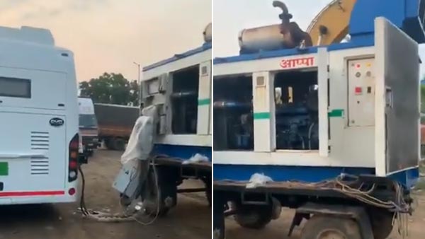 பேருந்தை சார்ஜ் செய்ய டீசல் ஜெனரேட்டரை பயன்படுத்திய ஓட்டுநர்... வைரல் வீடியோவால் அதிர்ச்சி!
