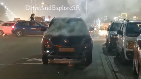 கழுதை முரண்பாடை அடுத்து நடு ரோட்டில் தானாக தீ பிடித்த புத்தம் புதிய கார்... வீடியோ..!