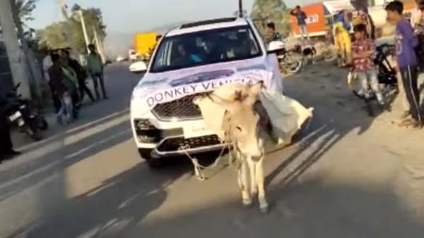 புதிய எம்ஜி ஹெக்டர் காரை கழுதையை வைத்து இழுத்த உரிமையாளர்... காரணம் தெரிந்தால் அதிர்ந்து விடுவீர்கள்