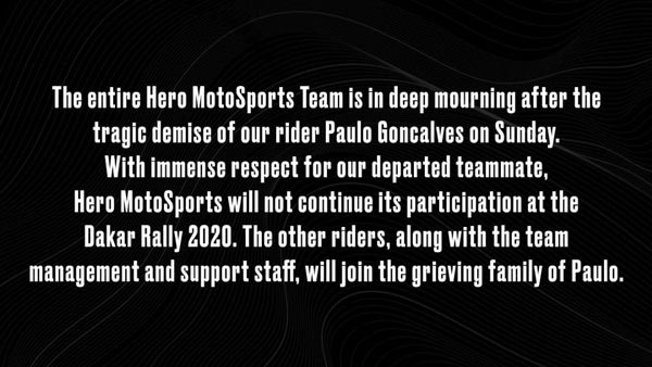 பாவ்லோ கான்காவ்ல்ஸ் மரணம் எதிரொலி... டக்கார் ராலியிலிருந்து விலகியது ஹீரோ அணி!