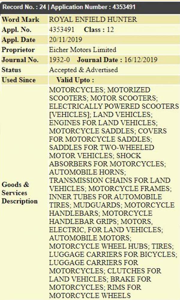 ஹன்ட்டர் பெயரில் புதிய மாடலை களமிறக்குகிறது ராயல் என்ஃபீல்டு?