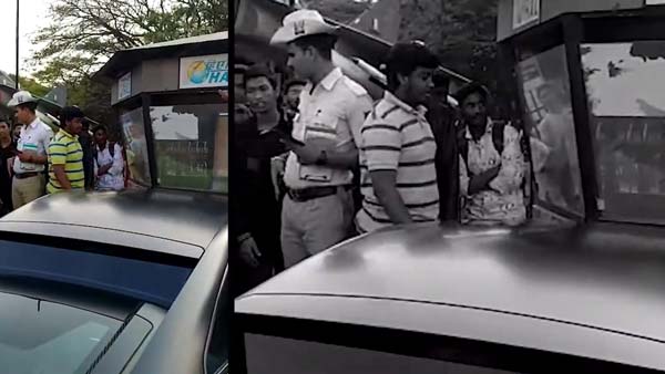 எங்க தலைக்கு எவ்ளோ தில்லு பாத்தியா? போலீஸ் பூத் மீது மோதி விட்டு செல்பி எடுத்த சூப்பர் கார் ஓனர்!!