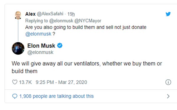 கொரோனா பிடியில் சிக்கிய அமெரிக்கா... நேசக்கரம் நீட்டும் எலான் மஸ்க்!