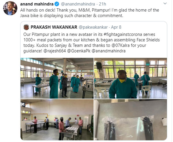 ஜாவா பைக் ஆலையில் முக கவசங்கள் உற்பத்தி துவங்கியது!