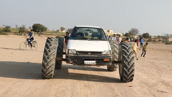 பிரம்மாண்டம்... ராட்சத டயர்களுடன் புதிய அவதாரம் எடுத்த மாருதி 800... வாயை பிளந்து பார்க்கும் மக்கள்