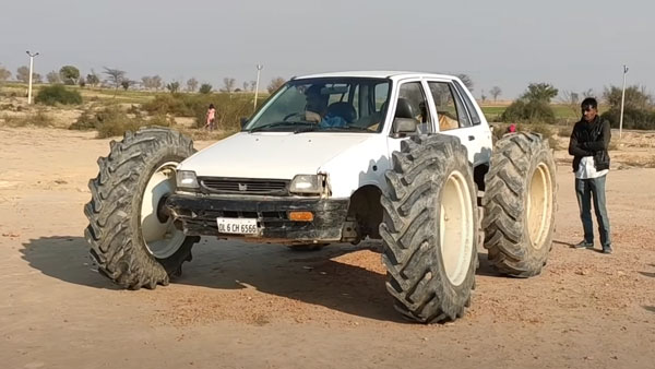 பிரம்மாண்டம்... ராட்சத டயர்களுடன் புதிய அவதாரம் எடுத்த மாருதி 800... வாயை பிளந்து பார்க்கும் மக்கள்