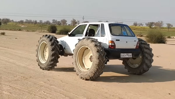 பிரம்மாண்டம்... ராட்சத டயர்களுடன் புதிய அவதாரம் எடுத்த மாருதி 800... வாயை பிளந்து பார்க்கும் மக்கள்