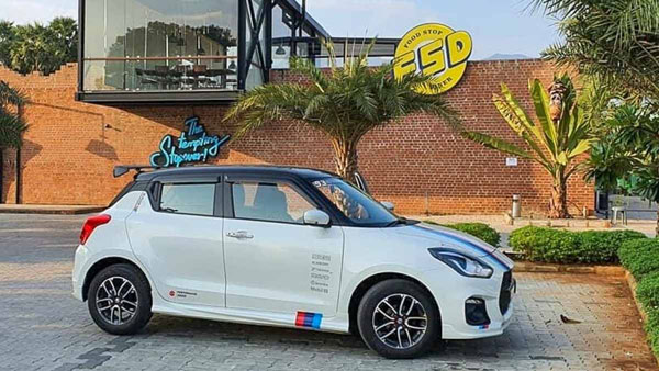 பிஎம்டபிள்யூ எம் கார்களின் ஸ்டிக்கருடன் மாடிஃபைடு மாருதி ஸ்விஃப்ட்... மொத்தம் இவ்வளவு தான் செலவானதா?