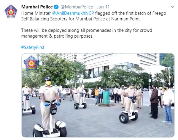 என்ன ஆனாலும் இது குப்புற சாயாது! சென்னை காவல்துறை அடுத்து மும்பை போலீஸில் இணைந்த நவீன மின்சார வாகனம்... 