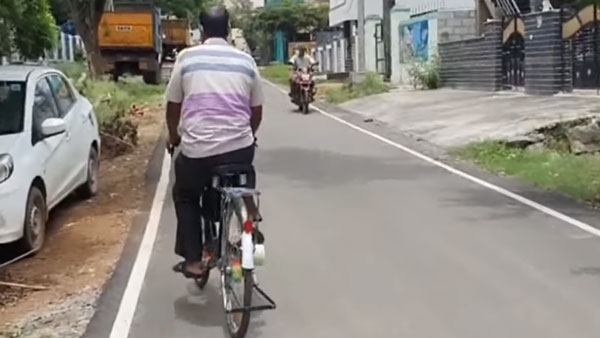 மகன் கொடுத்த ஐடியாவில் தந்தை உருவாக்கிய சூப்பர் சைக்கிள்... வாயை பிளந்து பார்க்கும் ஓசூர் மக்கள்...