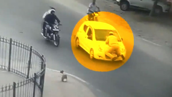 காரை நிறுத்த முயன்ற காவலர்... டிரைவர் செய்த மிருகத்தனமான காரியம்... அடி வயிற்றை கலங்க வைத்த வீடியோ