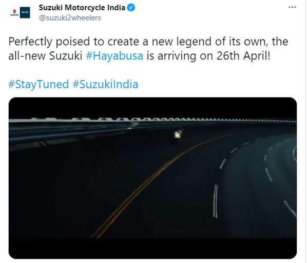 உலகளவில் ஃபேமஸான சுஸுகி ஹயபுஸா பைக் இந்தியா கொண்டுவரப்படுகிறது!! வருகிற 26ஆம் தேதி அறிமுகம்