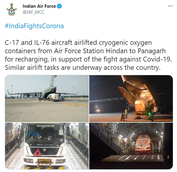 விமானப் படை விமானங்களில் பறக்கும் ஆக்சிஜன் டேங்கர் லாரிகள்!