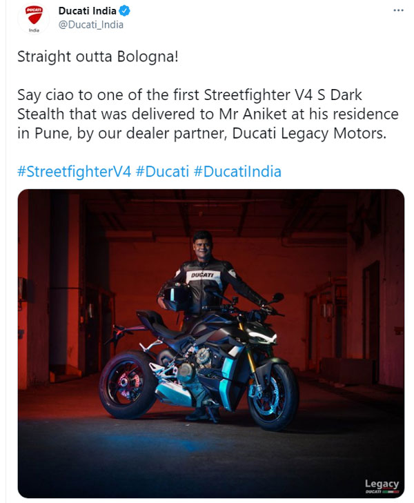 2021 டுகாட்டி ஸ்ட்ரீட்ஃபைட்டர் வி4 பைக்குகளின் டெலிவிரிகள் துவங்கின!! டெலிவிரி பெற்ற முதல் ஆள் இவர்தானாம்!