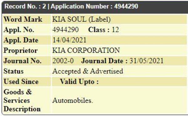  கியா சோல் காருக்கு இந்தியாவில் டிரேட்மார்க் பதிவு!