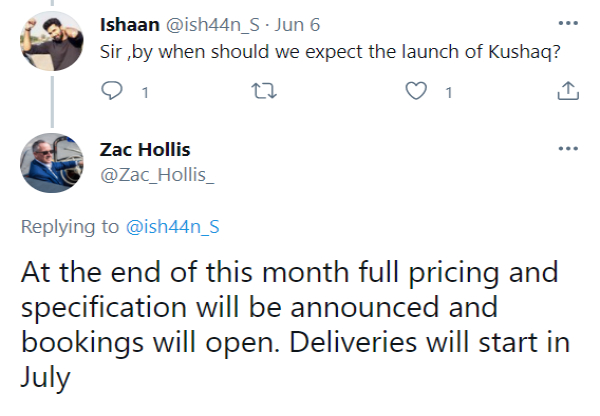 ஸ்கோடா குஷாக் கார்களை எப்போது டெலிவிரி எடுக்கலாம்? சிஇஒ பதில்...