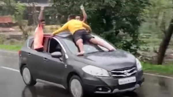 காரின்மீது படுத்து சென்ற இளைஞர்கள்... தேடும் காவல்துறை... இப்படி பண்ணாதீங்கனு சொன்ன எங்க கேக்குறாங்க...