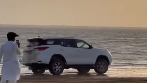 இதெல்லாம் தேவை தானா? கடற்கரையில் ‘பல்டி’ அடித்த Toyota Fortuner கார்!! வைரல் வீடியோ