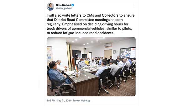 லாரி டிரைவர்களின் சோர்வினாலும் அதிக விபத்துகள் நடக்கின்றன - மத்திய அமைச்சர் நிதின் கட்கரி!!