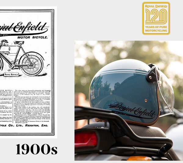 இங்கிலாந்து டூ சென்னை... ராயல் என்பீல்டின் 120 வருட பயணம்!! கொண்டாடும் வகையில் புதிய ஹெல்மெட்கள் அறிமுகம்