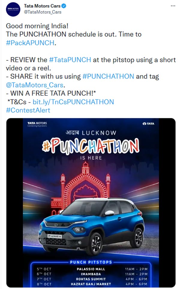 1ரூபா செலவில்லாம Punch காரை ஓட்டி போகலாம்... ரொம்ப ஈசியான போட்டியை அறிவித்த Tata! யார் வேணும்னாலும் கலந்துக்கலாம்!