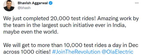 20,000ஐ கடந்த ஓலா எலக்ட்ரிக் ஸ்கூட்டர்களின் டெஸ்ட் ட்ரைவ்!! டெலிவிரியை எதிர்நோக்கி வாடிக்கையாளர்கள்!