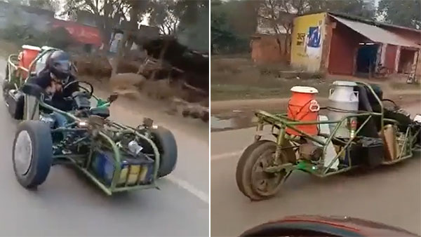 பாலை டெலிவரி கொடுப்பதற்காக பால்காரரே உருவாக்கிய வினோத வாகனம்! பாக்க எஃப்1 ரேஸ் வாகனம் மாதிரி இருக்கு!