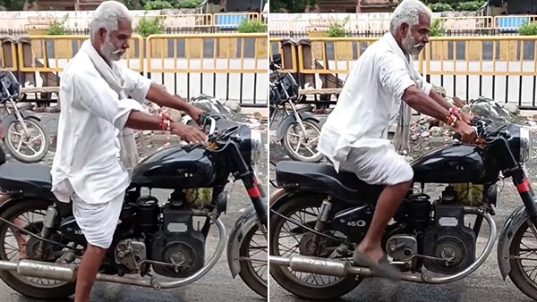 இந்த வயதில் இப்படியொரு திறமையா!! ரெண்டே மிதிதான்... டீசல் பைக்கை ஸ்டார்ட் செய்றது கஷ்டமாச்சே!